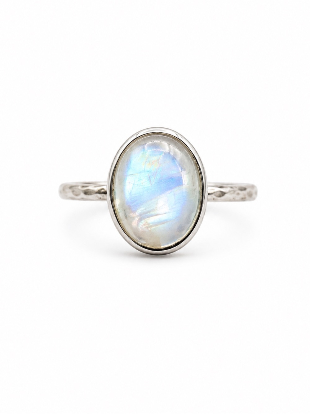 Moonstone Round Ring with Hammered Band (S925)